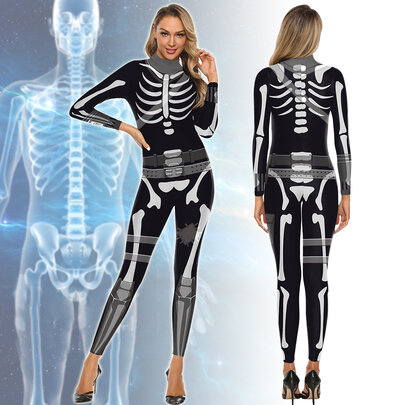 Long Sleeve Sexy Women's Halloween Skeleton Onesie