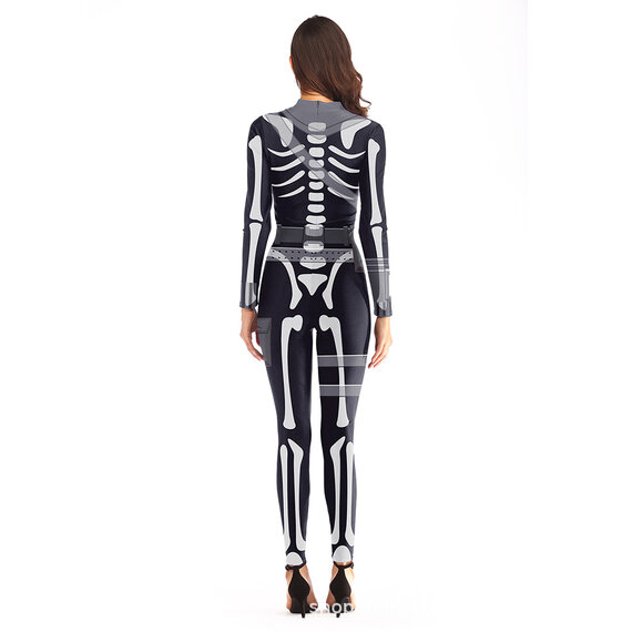 Front and Back Skeleton Bone Print Halloween Cosplay jumpsuit