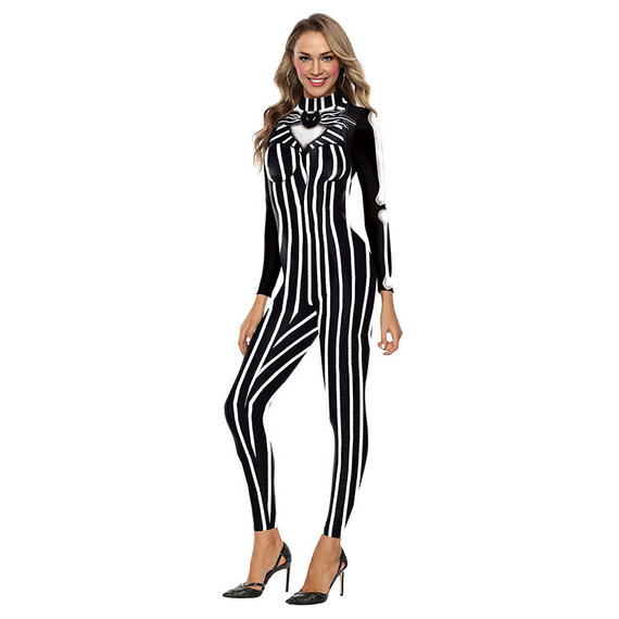 Women's Skeleton Print Jumpsuit Costume 3D Stretch Bodysuit Cosplay