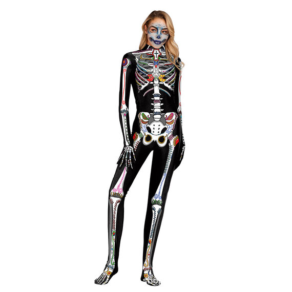 Halloween Jumpsuit 3D Skeleton Rose Cosplay Bodysuit
