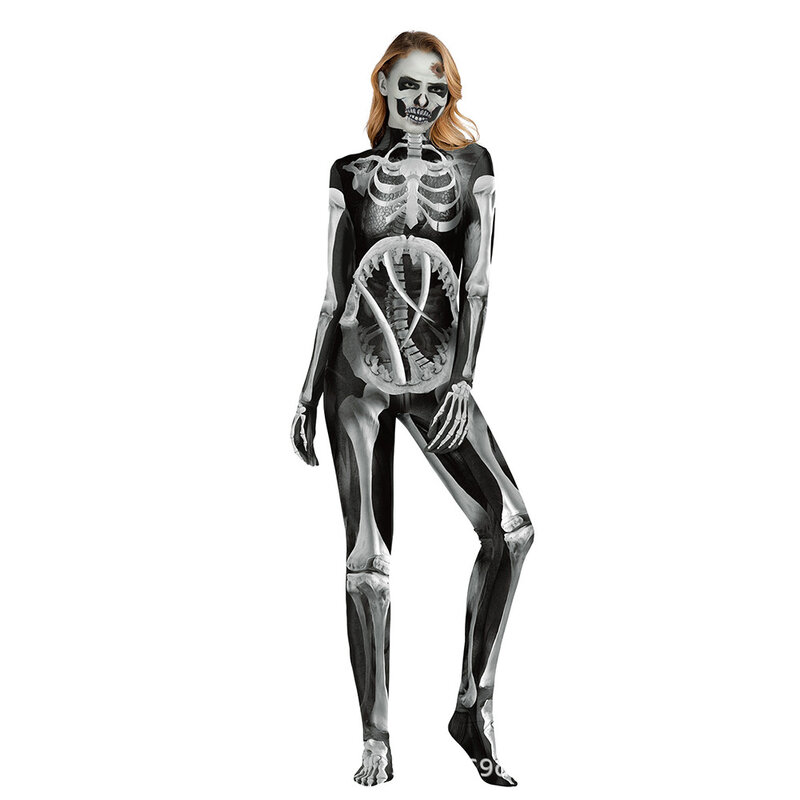 Halloween Skeleton Costume for Women Grey Black - PKAWAY