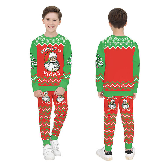 digital printing Merry Christmas Santa claus pullover hoodie pant set for kids