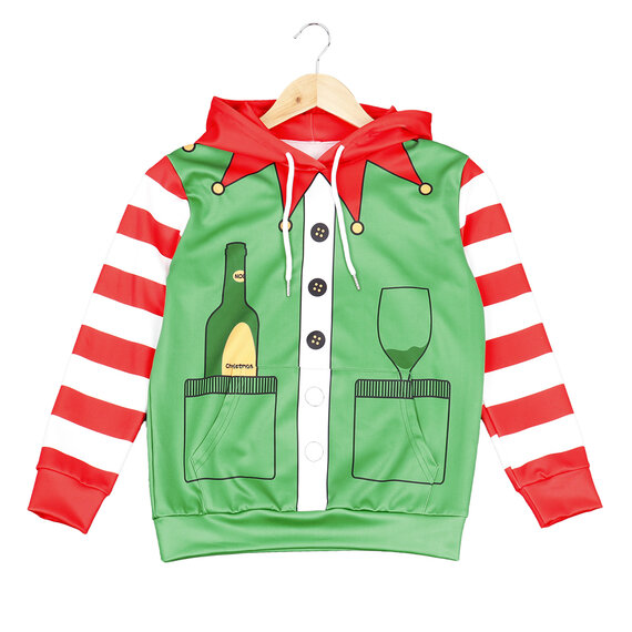 red Santa Claus Christmas Kids Pullover Hoodies striped print pant for Sale