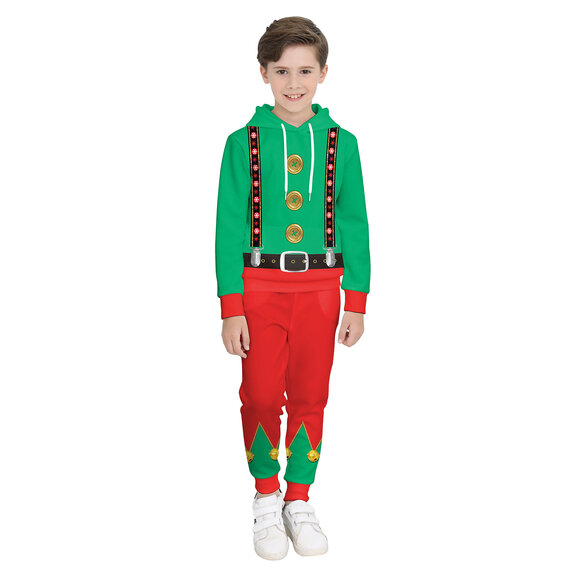 Christmas Fun Parent-child Outfit Hoodie 3D Printing Pullover Long-sleeved Sweatshirt green and red pant for kids