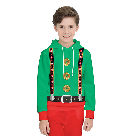 Parent-child 3D Print Hoodie green top and red pant christmas print cosplay costume children