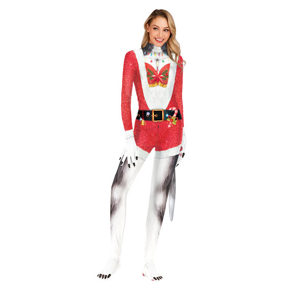 female Siberian Husky 3d print bodysuit with tail christmas cosplay