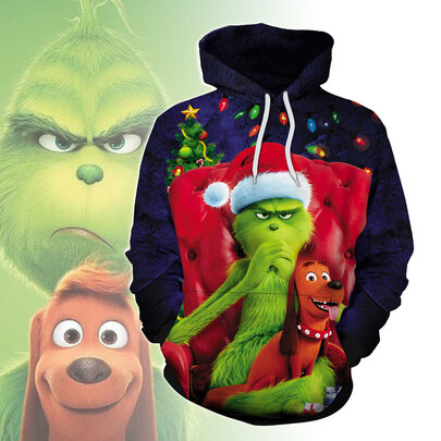 The Grinch And Cute Dog Christmas 3D Hoodie