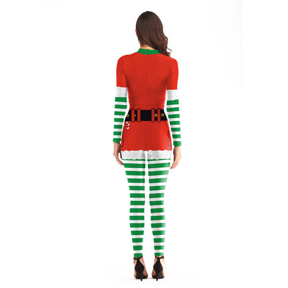 WOMENS ELF JUMPSUIT CHRISTMAS COSTUME red and green