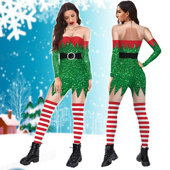 Womens Elf Jumpsuit Christmas Costume cosplay