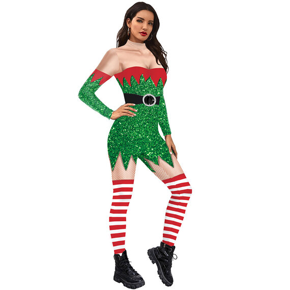 Santa Claus Cosplay Costume 3D Graphic Jumpsuit  Christmas Romper