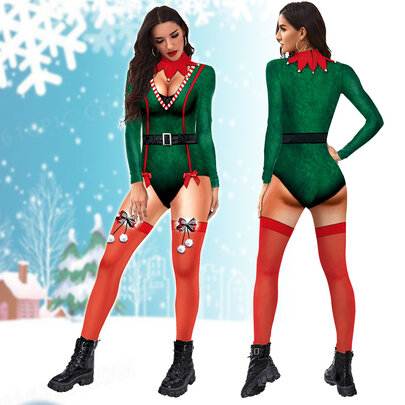 3d Graphic Costumes Elf Christmas Holiday Xmas catsuit