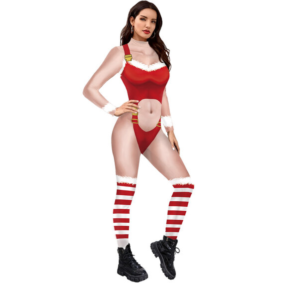 Red Stripes Christmas Adult Jumpsuit Costumes for Women