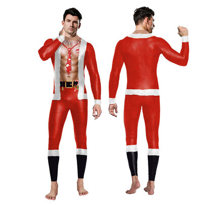 3D Graphic Print Mens Jumpsuit Christmas Bodysuit Santa Claus Cosplay