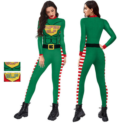 merry christmas elf women sexy slim fit jumpsuit green