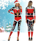 zipper closure Stage Performance Bodycon Suit Christmas jumpsuit red