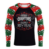 long sleeve Merry Christmas happy new year graphic tee shirt for men