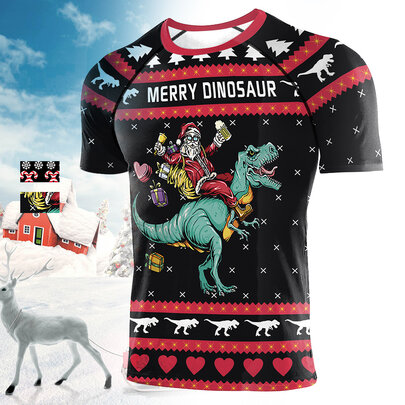 slim fit merry dinosaur workout print tee for men