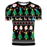 short sleeve Santa Claus Reindeer Christmas Tree print tee for workout