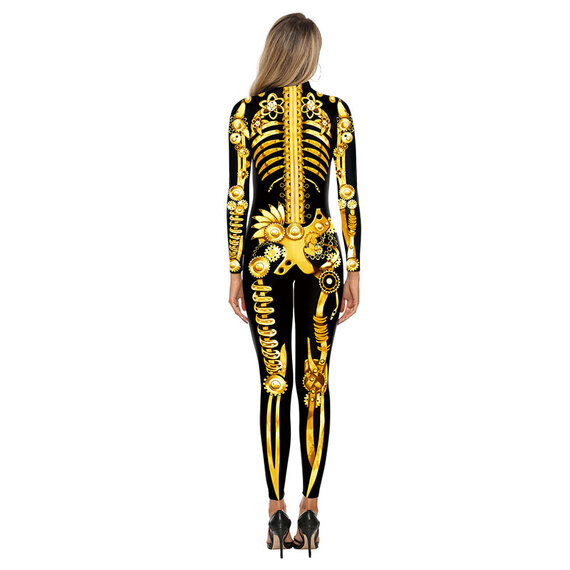 cool Halloween Skeleton Costume with Front and Back Print with Zip
