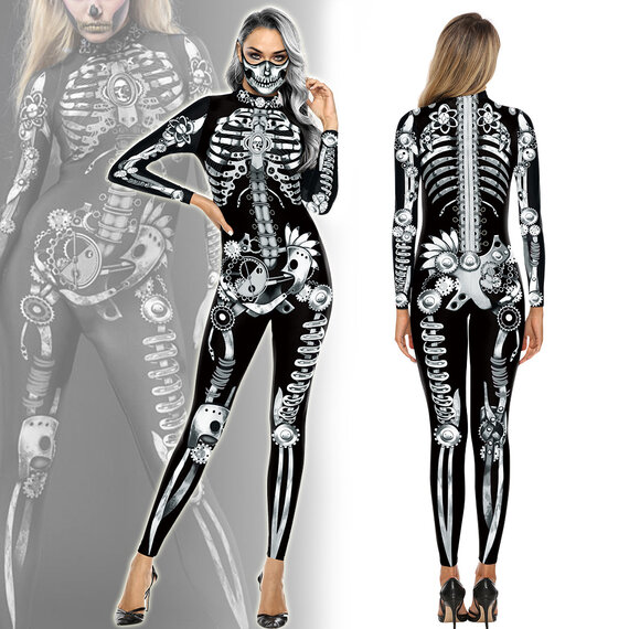 Christmas Women Skeleton Pattern Jumpsuit Long Sleeve