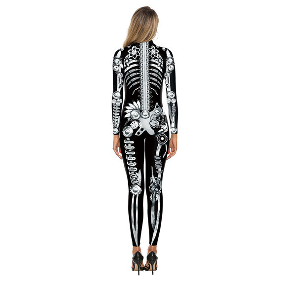 female High Collar Skeleton Bodysuit for Carnival Party Day