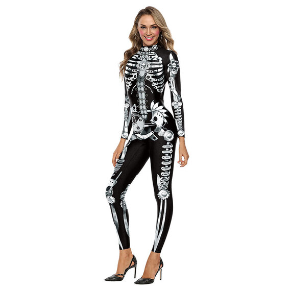 zipper closuer Skeleton Catsuit for lady