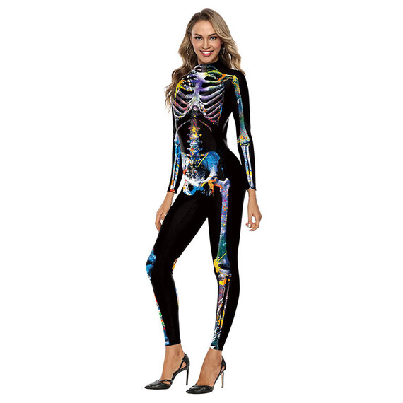 Women Halloween Jumpsuit Skeleton Halloween Lycra Spandex Bodysuit