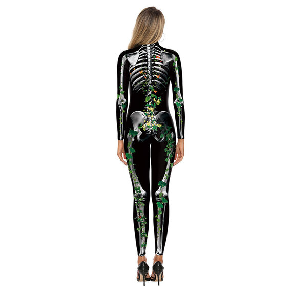Women Halloween Jumpsuit Green Scary Skeleton Lycra Spandex