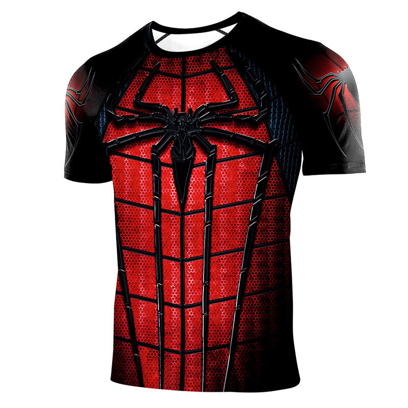 Classic Black Red Spiderman Compression Gym Tee For Workout