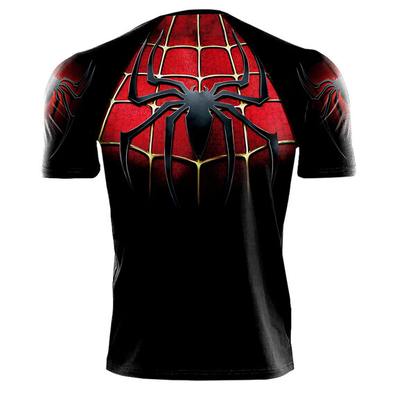 Men's dri fit red black spider man Compression Running Shirts short Sleeve
