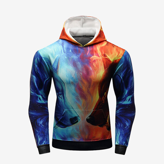 Unisex Men Women's fire ice wolves 3d Print Long Sleeve Rave Sweatshirt Novelty Hip Hop Pullover Hoodie gifts for teen boys 14-16