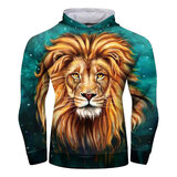 Big Animal Face Lion Print Hoodie for gym