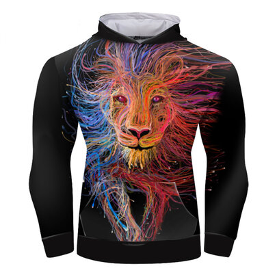 long sleeve Lion Art 3d graphic pullover hoodie for workouts,running,sport,gym