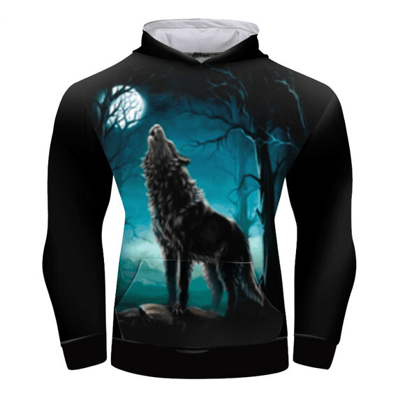 3D Digital Printed Moon Wolf Pattern Men Women Hoodie Multi-color