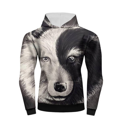 black white wolf face 3d graphic sweatshirt workouts top for running