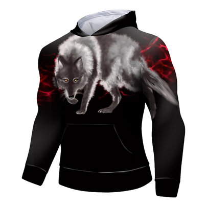 3D Wolf Print Hoodie for gym running workouts