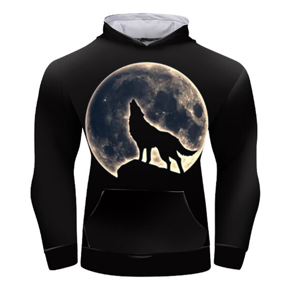 Black 3D Printed Wolf Designs Unisex Hoodies