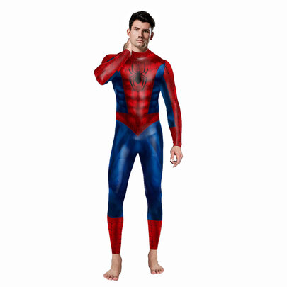 blue red classic spider-man cosplay jumpsuit bodysuit halloween