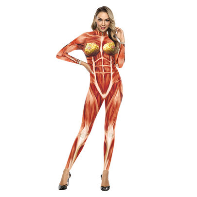 Halloween Costumes for Women Skeleton Jumpsuit with Front and Back Skull Bone 3D Print Women's Onesie Skeleton Bodysuit