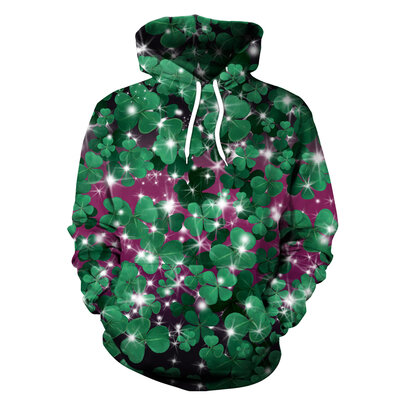 Classic Irish shamrock four leaf lucky charm clover hooded sweatshirt