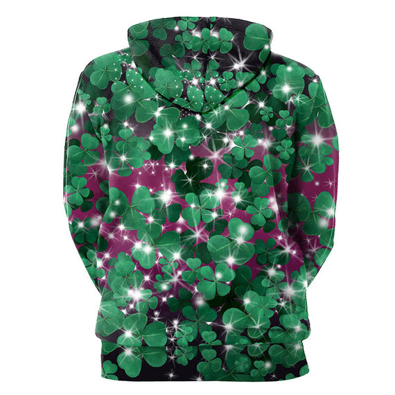 Comfort style made of friendly material, soft, comfortable and breathable Irish shamrock four leaf hoodie pullover