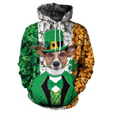 Dog With Four Leaf Clover Adult Two Tone Hoodie Sweatshirt