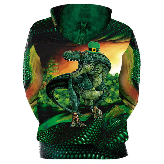 st patricks day casual top with Dinosaurs and shamrock Novelty graphic sweatshirt