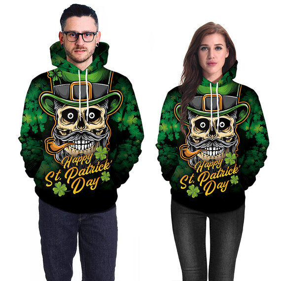 skull Clover 3d print Pullover Hoodie for St. Patricks Day