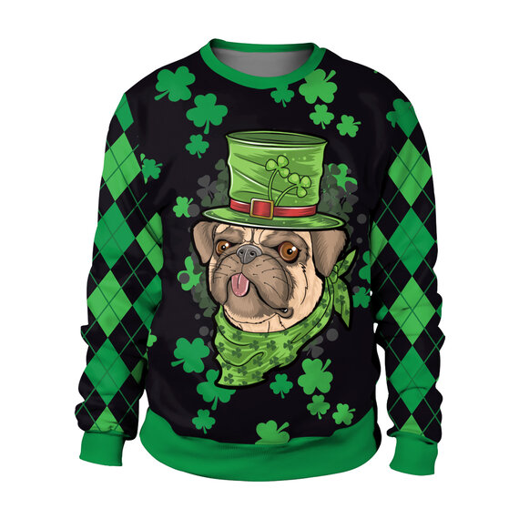 St Patricks Day Irish Youth 3d print Sweatshirt with Shamrock and lovely dog pattern