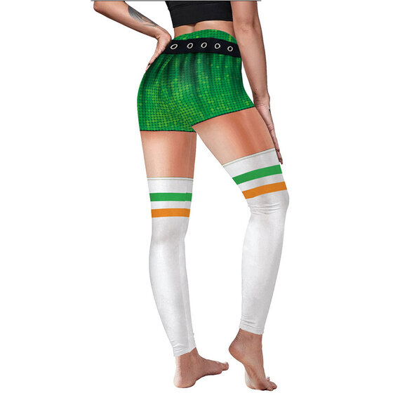 Womens Stretchy Pants Green Shamrock St Patricks Day Clover Leaves Leprechauns Leggings,