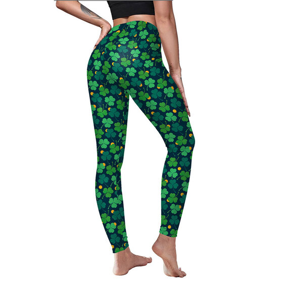 Women's Shamrock Legging feature an allover metallic green shamrock pattern