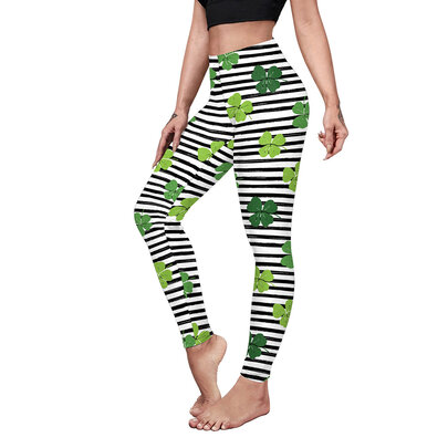 St Patrick's Day Leggings Mid Waisted Green Pants Shamrock Clover