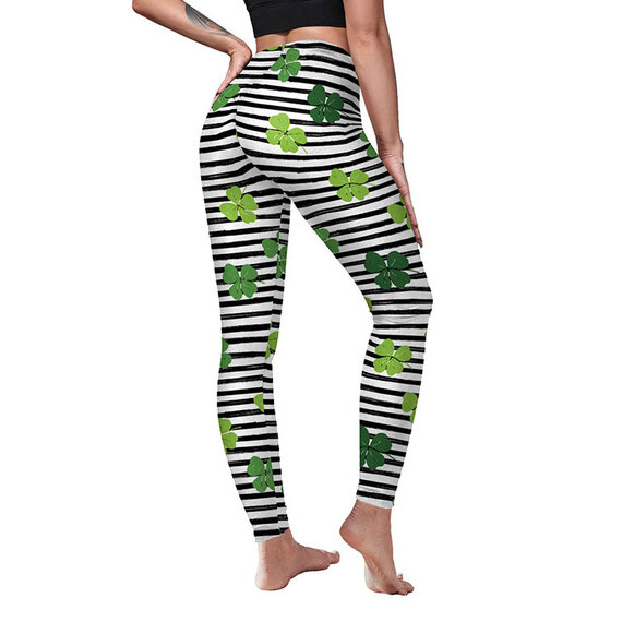 Green Shamrock St. Patrick's Day 3D Leggings Women Fitness Slim Pants