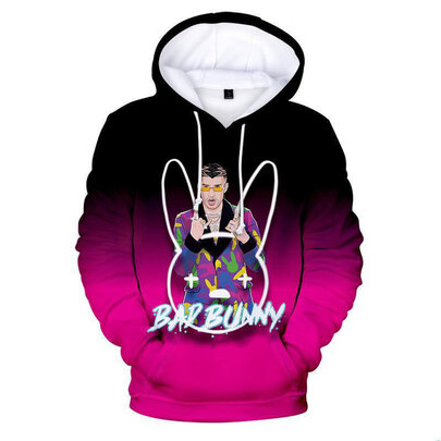 long sleeve Bad Bunny Logo Unisex Hoodie Pullove sweatshirt with pockets,drawstring
